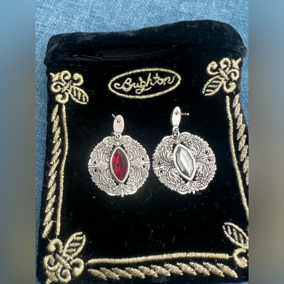 Brighton Rouge Lace Silver Plate Drop Post Earring w Red Navette Crystal - Picture 5 of 7